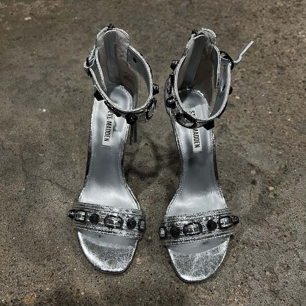 Steve Madden Embellished Metallic Silver Stiletto Heels